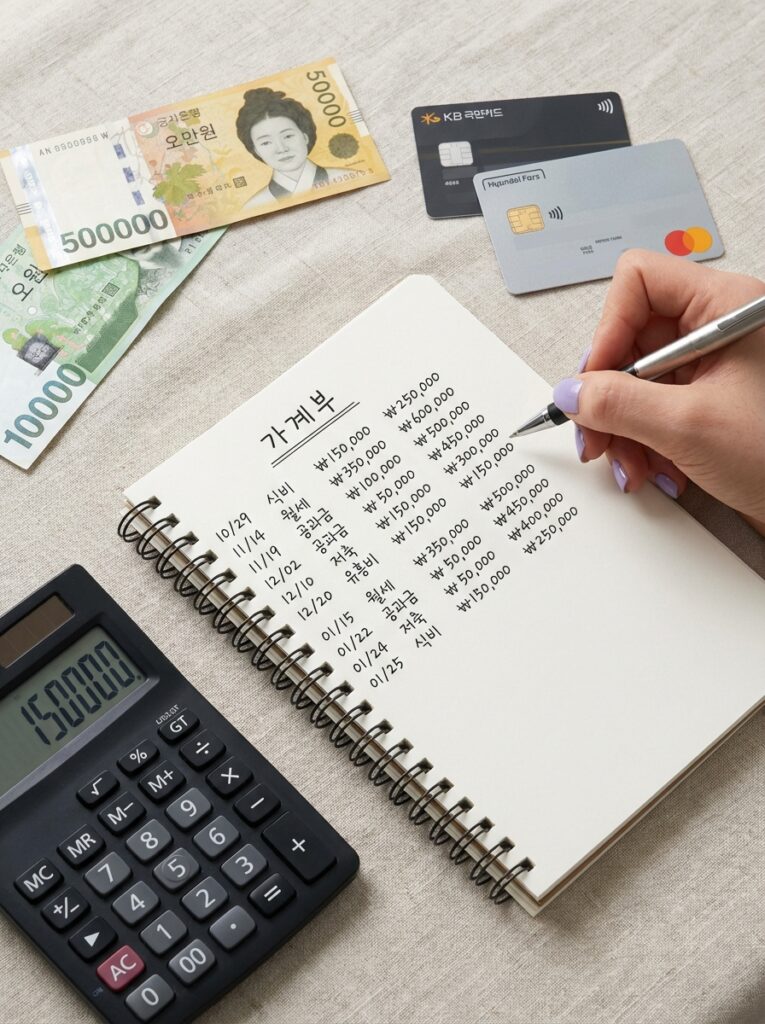 가계부 작성법 가계부와 계산기 이미지